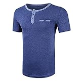 T-Shirt Herren Slim Fit Weiches Und Atmungsaktives Gewebe Sommer Kurzarm Henry T-Shirt Elastische Faser Bequeme Knopfleiste Elegantes Minimalistisches Herren T-Shirt D-Blue 1 M