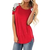 BEECM Damen Tops Bluse RundhalsKurzarmLeopardenstreifen-Stitched Top Mode Pullover T-S