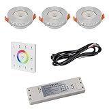 VBLED® 3er Set RGB+WW LED Einbauleuchten 12VDC 6W inkl. Wandsteuerung und Netzteil…