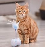 DERCA Elektrischer Katzenspielzeug, Automatischer Drehender Katzenball mit Federn, Katzen Roller Ball Intelligenzspielzeug, Interaktives LED-Lichtspielzeug für Cat Haustiereignung