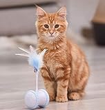 DERCA Elektrischer Katzenspielzeug, Automatischer Drehender Katzenball mit Federn, Katzen Roller Ball Intelligenzspielzeug, Interaktives LED-Lichtspielzeug für Cat Haustiereignung