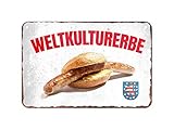 Weltkulturerbe Thüringer Rostbratwurst - Metallschild mit Kordel und Saugnapf - Schild für Feinschmecker Genießer und Gourmets - Deko für Küche Lokal Restaurant Wirtshaus Metzgerei - 18x12