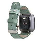 Echtes Leder Armband kompatibel mit Fitbit Versa 3 /Sense /Versa 2 /Lite handgefertigtes Ersatzarmband für Männer Frauen, Sport Band, Geschenk (Versa 2 / Lite Black Connector, Türkis Sport)