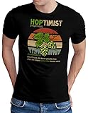 OM3® Hoptimist T-Shirt | Herren | Bierliebhaber Hopfen Bier Fun Party Retro | Schwarz, L