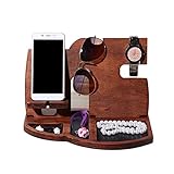 Telefon-Dockingstation Hölzerne Telefon Dockingstation Schlüsselhalter Brieftasche Standuhr Organizer Nachttisch Geldbörse Tablette Handy-Dockingstation aus Holz ( Farbe : Braun , Size : One size )