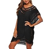 Adisputent Strandkleid Damen Sommerkleid V-Ausschnitt Sexy Oversize Boho Minikleid Spitze Strandponcho Sommer T-shirt Strandurlaub Bademode Badeanzug Bikini Cover Up (Typ4-Schwarz，Einheitsgröße)