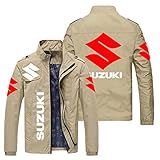 COONM Herren Jacken Sweatshirt – Suzuki Print Flight Suit Stehkragen Reißverschluss Pullover Leichtes Winddichtes Teenager-Khaki||XXXL