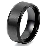 JewelryWe Schmuck 8mm Herren Ring, Ehe-Verlobungs Eheringe Partnerringe Edelstahlring, Schwarz Bandring Größe 57 mit Geschenk Tü