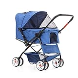 Hundebuggy bis 20kg Easy One-Hand Falten, 4-Rad Hundebuggy für Mittlere Kleine Hunde Räumungs, Hundewagen für Fahrrad Puppy & Kitten Träger Erweiterte Cockpit 25in (Color : Blue)