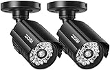 ZOSI 2X Schwarz Bullet Kamera Attrappe Set mit LED Blinklicht, Dummy Überwachungskamera, Batteriebetrieb