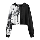 Xmiral Tie-dye Kurz Geschnittene Hoodies Mit Kordelzug Für Damen, Lässiges, Einfarbiges Crop Tops Sweatshirt (Schwarz, XL)