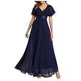 Damen Big Swing Sexy Langes formelles Ballkleid Paty-Kleid V-Ausschnitt Kleid Chiffon Elastisch Bankett Brautjungfer Abendkleid, navy, XXL