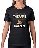Comedy Shirts - Andere gehen zur Therapie Ich gehe einfach zu Meinen Katzen - Damen T-Shirt - Schwarz/Hellbraun-Beige Gr. 3XL