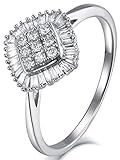 AmDxD Ring Verlobung Damen Weiß Gold 585, Ringe mit Diamant 0.25ct Quadrat, Schmuck Geschenke für Frauen/Her/Mädchen/Ehefrau/Mutter/Freundin, Silber, Schmuck aus Echtem Gold, Gr.52 (16.6)