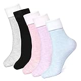 EXTSUD warme Hüttensocken 5 Paar Wintersocken Kuschelsocken aus Baumwolle Rutschfeste Thermal Socken für Erwachsene Damen Mädchen,Größe: 35-42 Schwarz,Lila,Blau,Grau,Pink