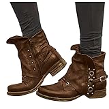 BOOMJIU Gummistiefel Damen Knöchel Stiefel Kurzschaft Boots Modische Motorradstiefel aus Leder Winterstiefel Beiläufige wasserdichte Frauen Boots Herbst Winter Stiefel Freizeitschuhe B