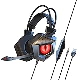 YOPU Gaming-Headset, kabelgebunden, Stereo-Bass-Headset mit Mikrofon mit Geräuschunterdrückung, RGB-buntes LED-Licht, Computer-Kopfhörer, Gaming-Headset für PC, PS4, PS5, LP usw