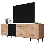 Newfurn Kommode Schwarz Wildeiche Sideboard Vintage Industrial - 200x65x42 cm (BxHxT) - Highboard Anrichte - [Nizza.six] Wohnzimmer Schlafzimmer Flur E