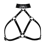 PETMHS Punk Leder BH Körperketten Schwarz Gürtel Kette Strand Körperkette Brustgeschirr Charm Party Club Rave Körper Zubehör Schmuck für Frauen und Mädchen (Schwarz)