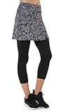 Westkun HonorSport Caprihose Leggings mit Rock Seitenschlitz Tennisrock, M/EU40-42/Taillenumfang:73-79cm, Paisley