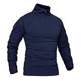 KEFITEVD Military Shirt Herren Half Zip Army Pullover Männer Tactical Shirt mit Patch Klett Elastisch Angeln T-Shirt Taktisch Combat Shirt Feldbluse Navy Blau XL