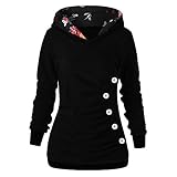 TOPKEAL Hoodie Pullover Damen Herbst Winter Langarm Plaid Kapuzenpullover Sweatshirt Rollkragen Tartan Winterpullover Jacke Mantel Tops Mode 2032 (Schwarz, L)