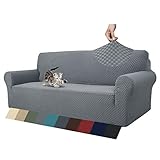MAXIJIN Jacquard Sofabezug 3 Sitzer 1 Stück Couch Bezug rutschfest Schonbezug Sofa für Wohnzimmer Stretch-bezüge für Hunde Haustiere mit Anti-Rutsch-Schäume (3 Sitzer, Hellgrau)