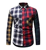 Hemd Herren Herbst Winter Trend Mode Farbabstimmung Kariert Spleißen Design Männer Freizeithemden Urban Slim Fit Strickjacke Herren Shirt Täglich All-Match Jugend Lang