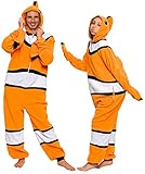 FUNZIEZ! Clownfisch Kostüm – Flunder Einteiler – Tier-Pyjama, Orange, M
