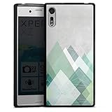 Silikon Hülle kompatibel mit Sony Xperia XZ Case schwarz Handyhülle Abstrakt Dreiecke Berg