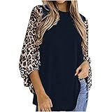 Damen Herbst Leichtes Oberteil Langarmshirts Teenager Mädchen, Leoparden-Nähte Tunika Oberteile Blusen Tee Tops Basic Hemd Pullover Tshirt（Dunkelblau，L）