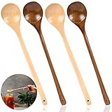 DanziX Holzlöffel, 33 cm langer Griff, Suppenlöffel für Küche, Mixen, Rühren, Kochen, Hellbraun, Dunkelbraun, 4 Stück