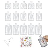 15PCS Portable Fluid Packing Bags,travel size refillable empty squeeze pouch,refillable empty squeeze pouch,Lotion Shampoo Shower Gel Squeezable Bags(Free funnel+Cute stickers) (Divide bag)
