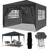 Serface Pavillon Faltpavillon 3x6 Wasserdicht Faltbare Gartenpavillon Festival Sonnenschutz Faltpavillon, UV-Schutz mit 4 Seitenteilen für Garten/Party/Hochzeit/Picknick (3x3m Erde schwarz)