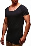 Leif Nelson Herren Sommer T-Shirt Rundhals-Ausschnitt Slim Fit Baumwolle-Anteil Moderner Männer T-Shirt Crew Neck Hoodie-Sweatshirt Kurzarm lang LN6340N Schwarz X-Larg