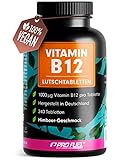 Vitamin B12 Lutschtabletten 240x mit 1000µg (mcg) aktives Methylcobalamin - Himbeer-Geschmack - vegan & hochdosiert - vegane Tabletten zum Lutschen - Ohne Zuckerzusatz - mit Xylit gesüßt - ProF