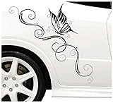 DD Dotzler Design Blumenranke Schmetterling Auto Aufkleber für Motorhaube Heckscheibe Tuningsticker Autodekor Tattoo Auto Ranke 58 x 25 cm (schwarz, 58 x 25 cm)