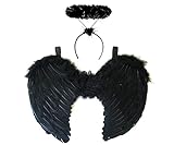 Redstar Fancy Dress - Dunkler Engel Kostüm - Flügel und Heiligenschein - Kostümparty Halloween Verkleidung - Schw