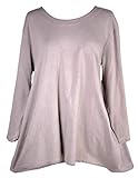 Damen Basic Lagenlook Tunika Bluse Langarm Long Shirt Pullover 42 44 46 48 L XL XXL 3XL Winter Übergang Office Business Freizeit Party zu Leggings Hose Beige (44)