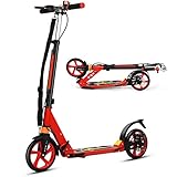 COSTWAY Kickscooter mit Klingel und Ständer, Scooter Roller höhenverstellbar, Tretroller klappbar, Cityroller bis 100kg belastbar, Scooter inkl. Traggurt, für Kinder und Erwachense (Rot)
