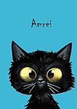 Amrei: Personalisiertes Notizbuch, DIN A5, 80 blanko Seiten mit kleiner Katze auf jeder rechten unteren Seite. Durch Vornamen auf dem Cover, eine ... Coverfinish. Über 2500 Namen b