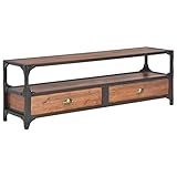 Festnjght TV-Schrank mit 2 Schubladen | Industrial Fernsehtisch | TV Lowboard Tisch | Vintage Fernsehschrank | Holz TV Board | Braun Massives Kiefernholz mit Metallrahmen 120 x 30 x 40