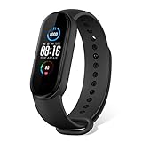 Mi Band 5 Fitness Tracker Armband [Version 2020] 1.1' Bildschirm Sport Smartwatch 5ATM Schrittzähler Uhr für Damen Herren Kinder Schlafmonitor Wasserdicht Herzfrequenzmesser Schwarz Smartb