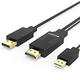 Adapter HDMI auf DisplayPort Kabel 4K 60Hz, HDMI-DisplayPort mit Audio 2m, Aktiv HDMI in zu DP Out Converter Cable, HDMI 1.4 zu Display Port 1.2 für NS,Xbox One,360,PC,Dex Pad zu Monitor,TV,1080P 60H