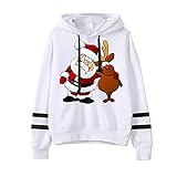 TWIOIOVE Hoodie Damen Oversize mit Kapuze Weihnachts Kostüm Weihnachtselch Santa Cartoon Drucken Xmas Jumpers Lässig Sweatshirt Langarm Slim Fit Pulli für Teenager M