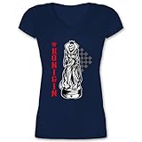 Karneval & Fasching Kostüm Outfit - Schach - Spielfigur - Königin - Totenkopf - XL - Dunkelblau - T-Shirt - XO1525 - Damen T-Shirt mit V