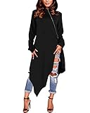 ZANZEA Damen Langarm Kapuzenpullover Asymmetrisch Hoodie Kleider Oversize Longshirts Schwarz M