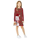 Lomelomme Weihnachtskleid Mädchen Kleider Langarm Freizeit Kinder Kleider Mädchen T-Shirt Kleid Karikatur Stickerei Kleidung Kleider Langarmkleid Elegant lang Herbst Winter Kleid 9-12 J