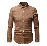 Trachtenhemd Herren Frühling Herbst Trend Einfarbig Slim Fit Mit Taschen Herren Shirt Urban Jugend Revers Strickjacke Casual Arbeiten All-Match Männer Business Hemd D-Khaki 3XL