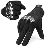 HNOOM Motorradhandschuhe Sommer Touch Screen Motorrad Handschuhe mit Carbon-Knöchelschutz rutschfeste Fahrradhandschuhe Vollfinger MTB Handschuhe Sport Handschuhe für Herren Damen (Schwarz, L)